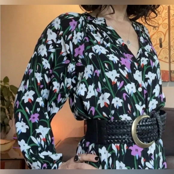 Veronica Beard Cecilia Black Floral Midi Shirt‎ Dress Chic Sophisticated Size 4 - Picture 3 of 10
